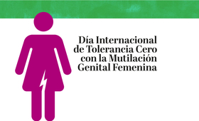 Ícono de niña con el texto: dia internacional de tolerancia cero con la mutilación genital femenina