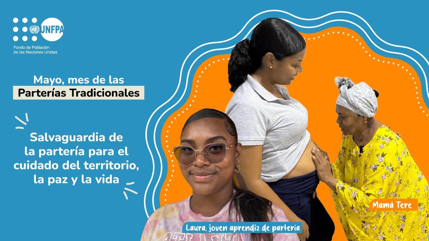 Imagen de mamá Tere, partera tradicional e imagen de joven aprendiz de partería 