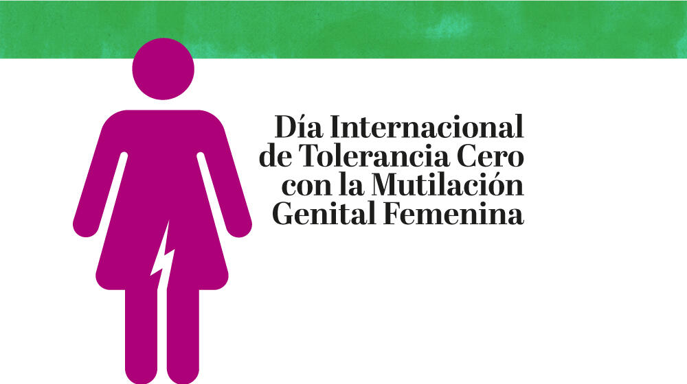 Ícono de niña con el texto: dia internacional de tolerancia cero con la mutilación genital femenina