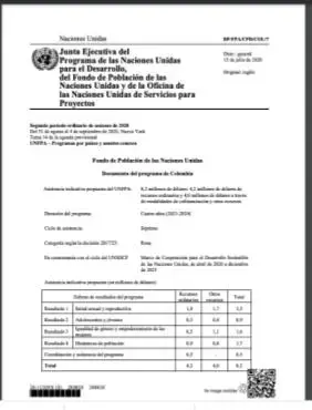 Fondo de Población de las Naciones Unidas:Documento del programa de Colombia