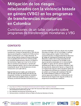 Mitigación de los riesgos relacionados con la violencia basada en género (VBG) en los programas de transferencias monetarias en Colombia: Conclusiones de un taller conjunto sobre programas de transferencias monetarias y VBG